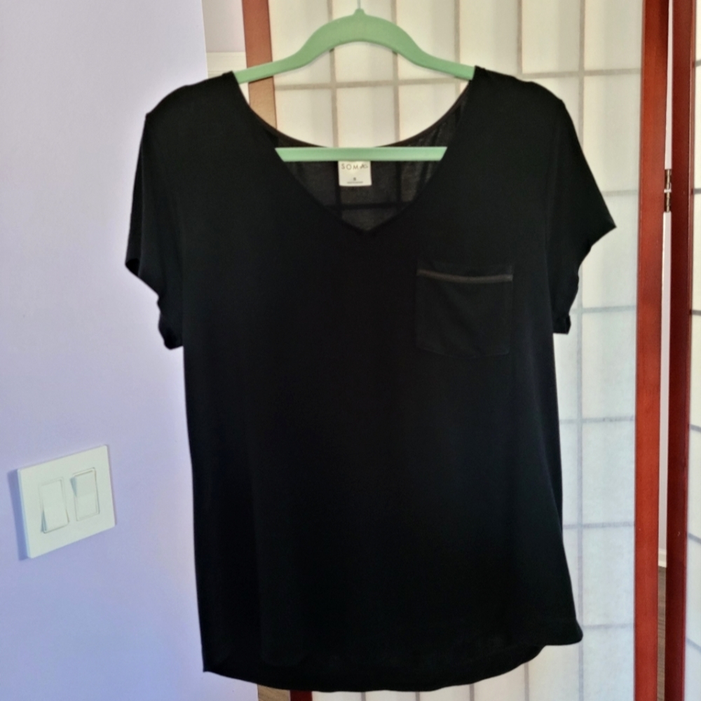 Soma Cool Nights Black Short Sleeve Pajama Tee With Pocket Size S